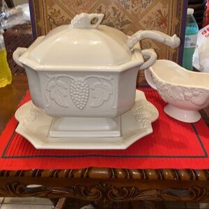 Vintage Red Cliff Ironstone grape tureen and lid with ladle and underplate